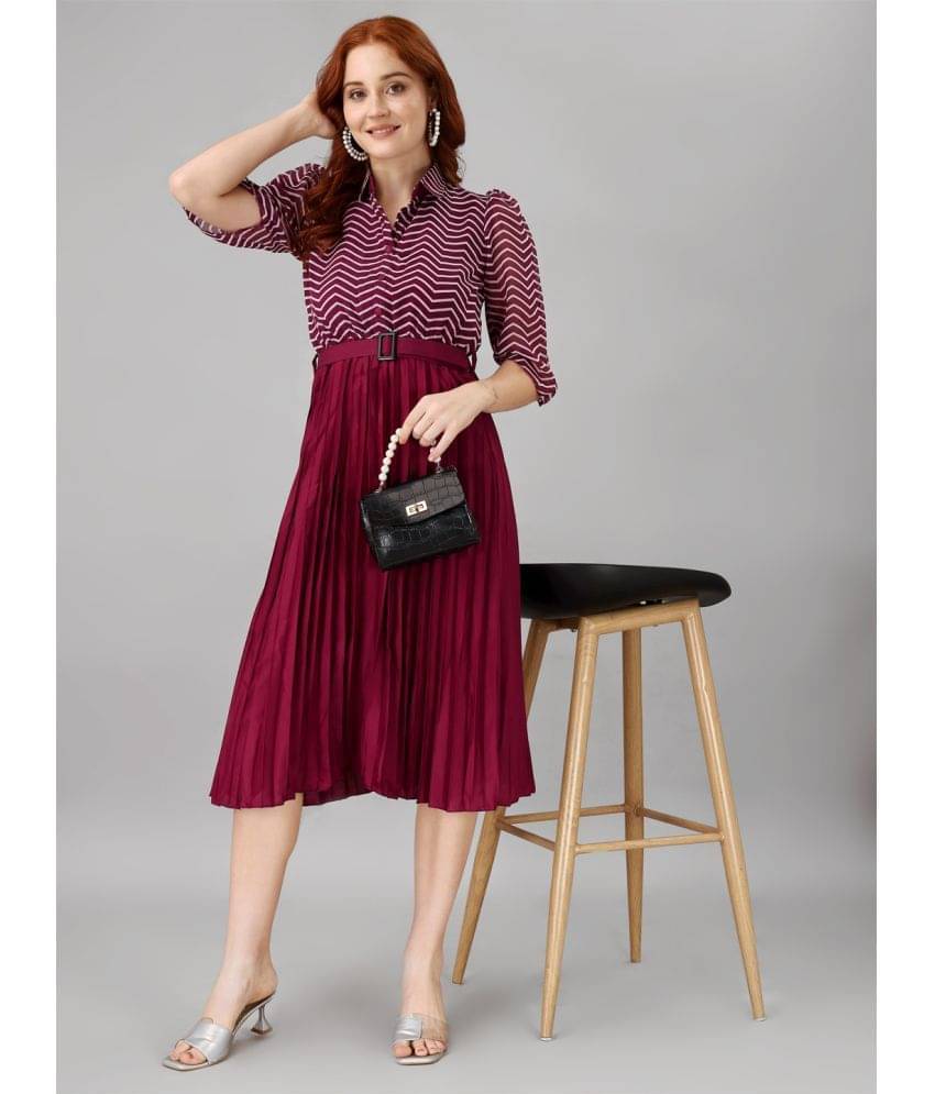 JASH CREATION Polyester Printed Knee Length Women's Fit & Flare Dress - Purple ( Pack of 1 ) JASH CREATION Polyester Printed Knee Length Women's Fit & Flare Dress - Purple ( Pack of 1 )