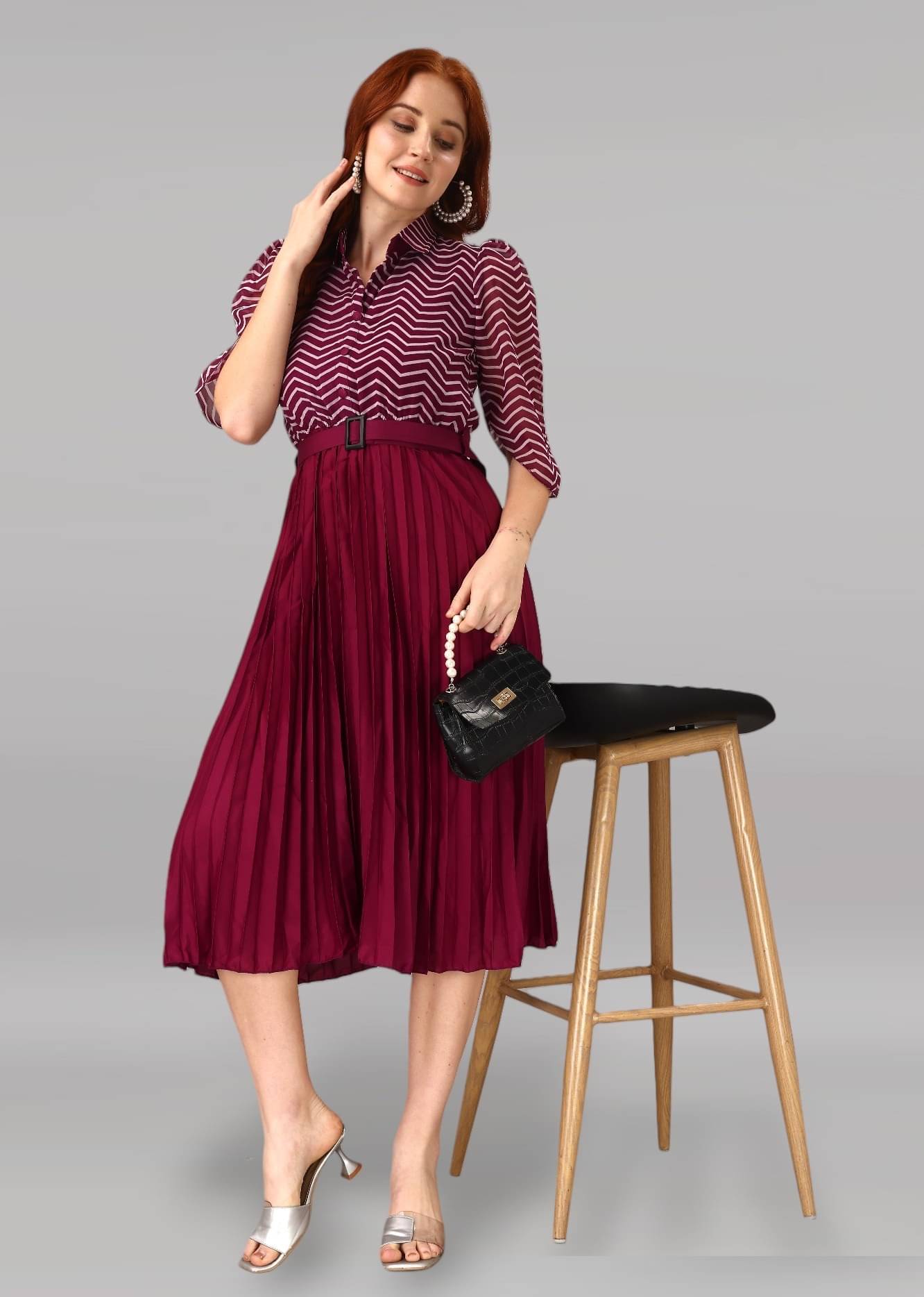 JASH CREATION Polyester Printed Knee Length Women's Fit & Flare Dress - Purple ( Pack of 1 ) JASH CREATION Polyester Printed Knee Length Women's Fit & Flare Dress - Purple ( Pack of 1 )