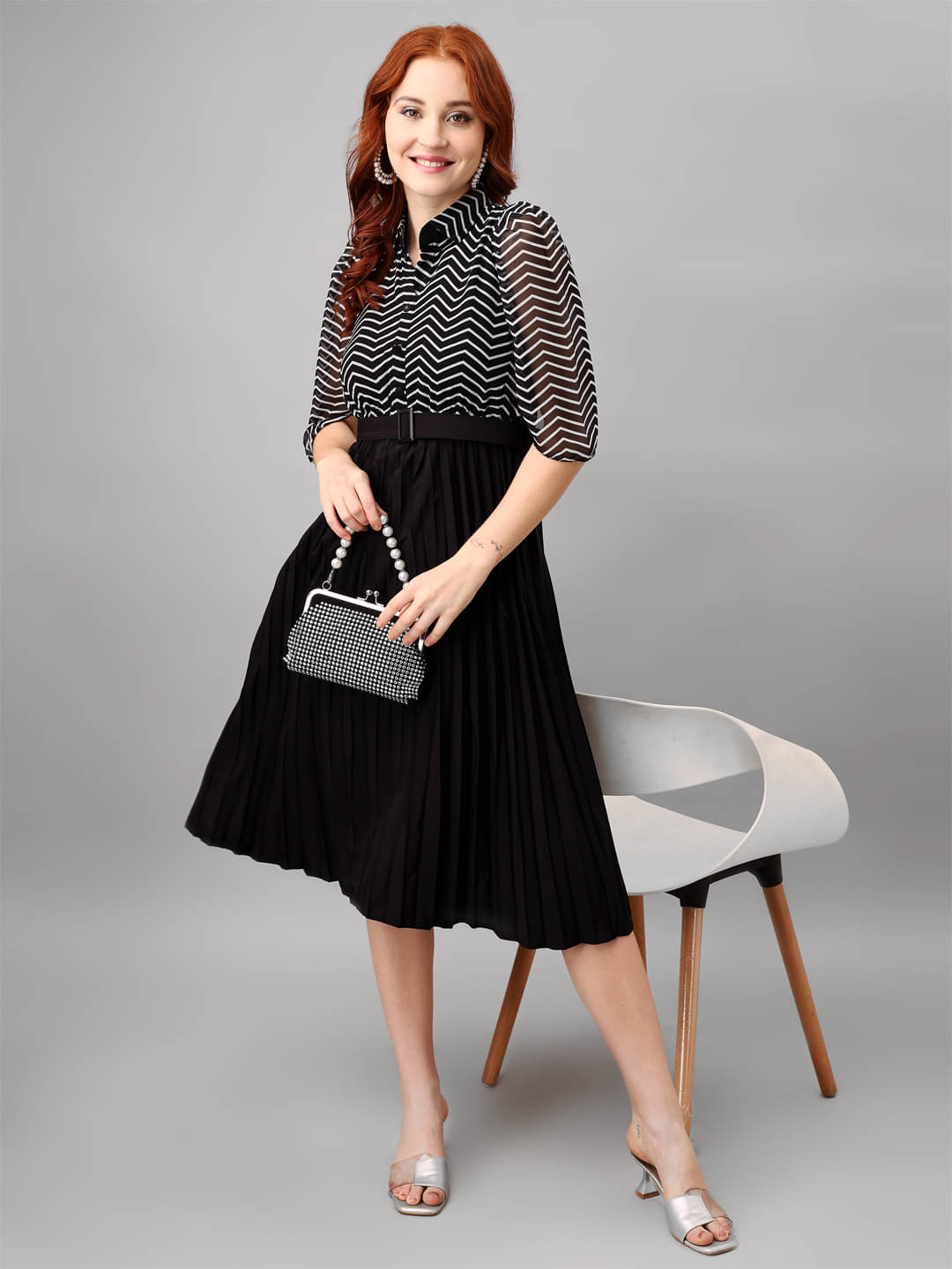     			JASH CREATION Polyester Printed Knee Length Women's Fit & Flare Dress - Black ( Pack of 1 )