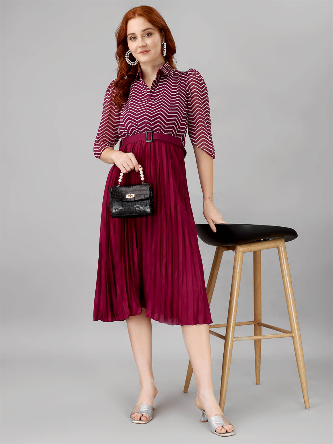 JASH CREATION Polyester Printed Knee Length Women's Fit & Flare Dress - Purple ( Pack of 1 ) JASH CREATION Polyester Printed Knee Length Women's Fit & Flare Dress - Purple ( Pack of 1 )
