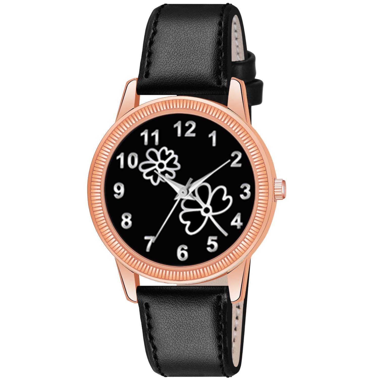     			KIARVI GALLERY Black Leather Analog Womens Watch