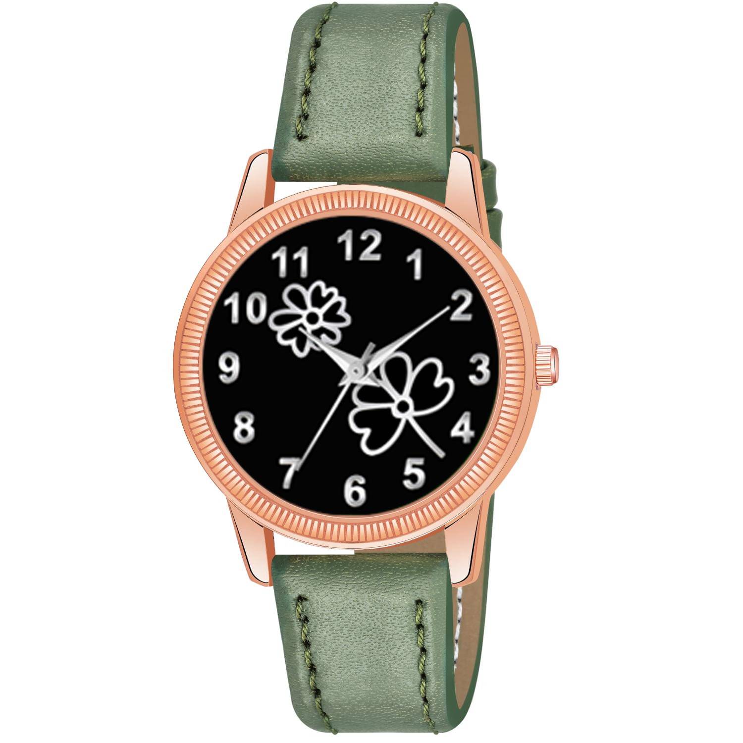     			KIARVI GALLERY Green Leather Analog Womens Watch