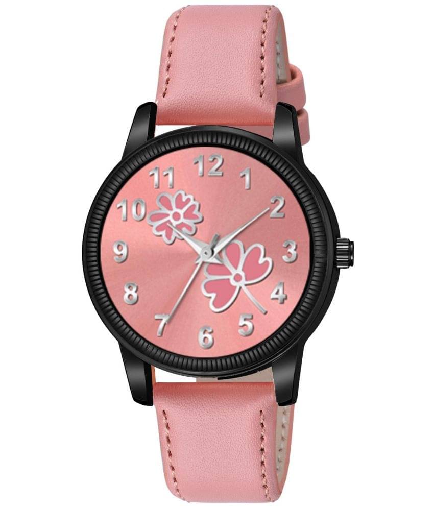     			KIARVI GALLERY Peach Leather Analog Womens Watch