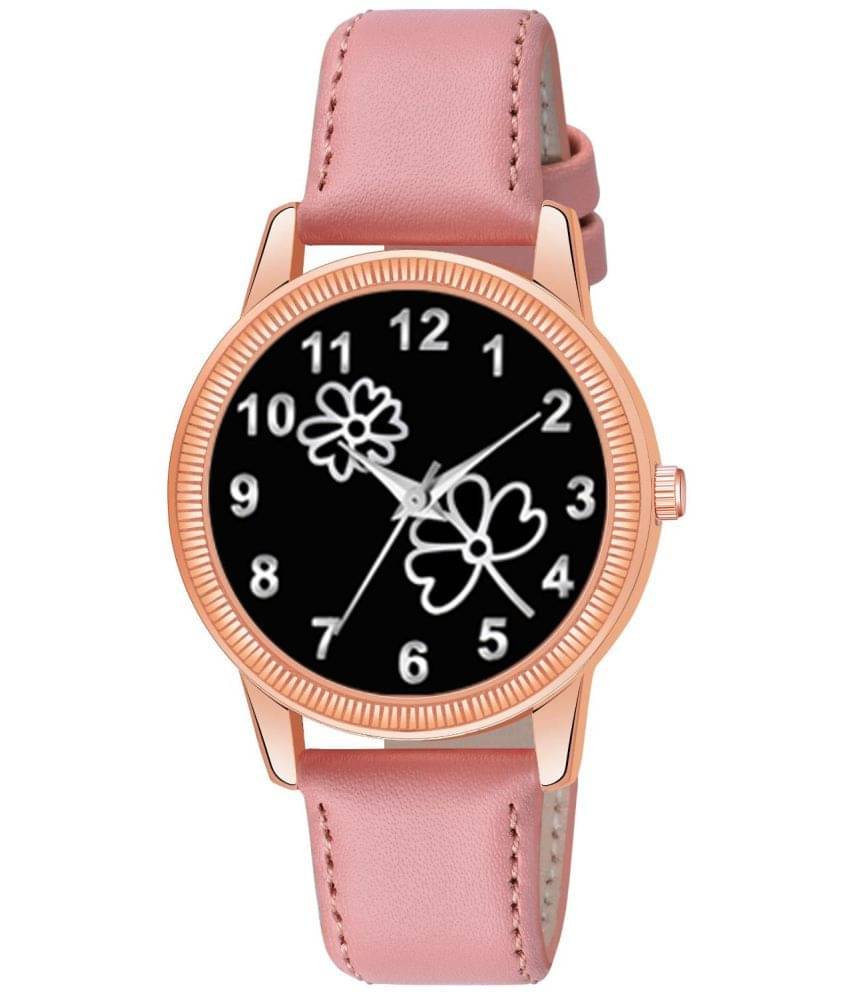     			KIARVI GALLERY Peach Leather Analog Womens Watch