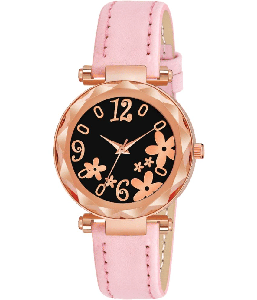     			KIARVI GALLERY Pink Leather Analog Womens Watch