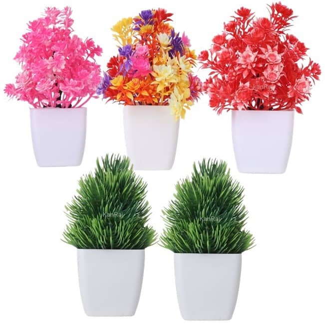 KanRaj - Multicolor Wild Artificial Flowers With Pot ( Pack of 5 )