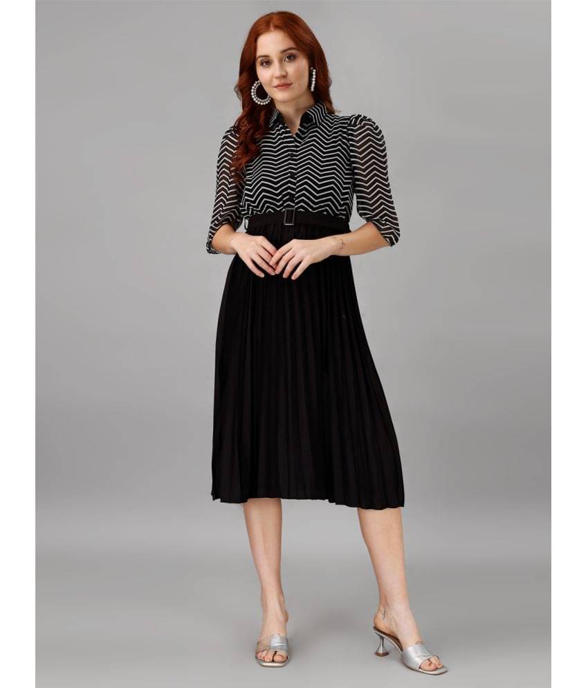     			Krunal Raiyani Polyester Printed Knee Length Women's Fit & Flare Dress - Black ( Pack of 1 )