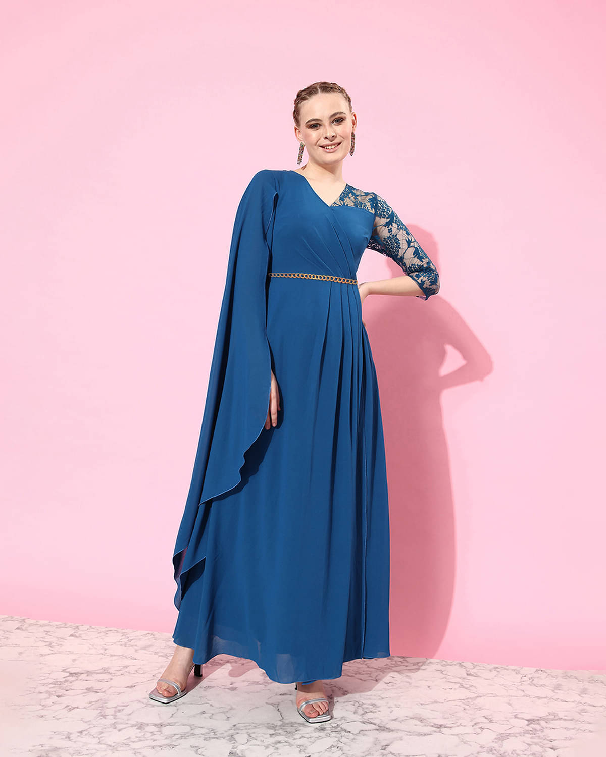 Miss Chase Women Georgette Printed Gown ( Blue ) Miss Chase Women Georgette Printed Gown ( Blue )
