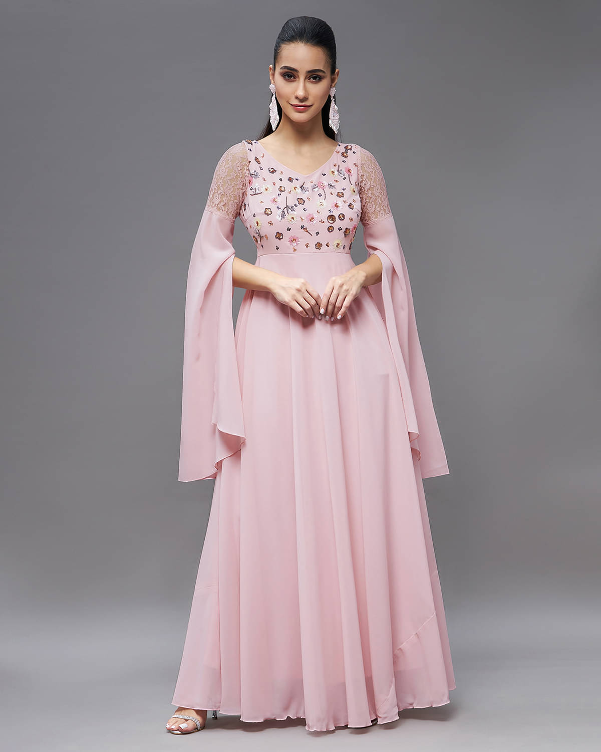 Miss Chase Women Polyester Printed Gown ( Pink ) Miss Chase Women Polyester Printed Gown ( Pink )