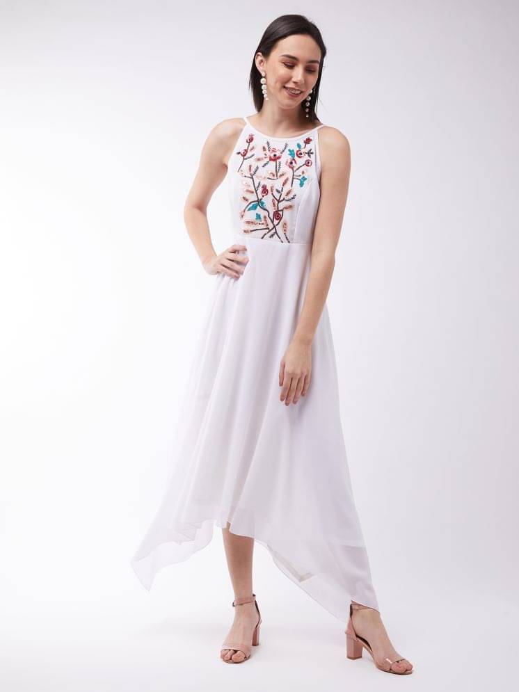 Miss Chase Polyester Embellished Midi Women's Asymmetric Dress - Off White ( Pack of 1 ) Miss Chase Polyester Embellished Midi Women's Asymmetric Dress - Off White ( Pack of 1 )