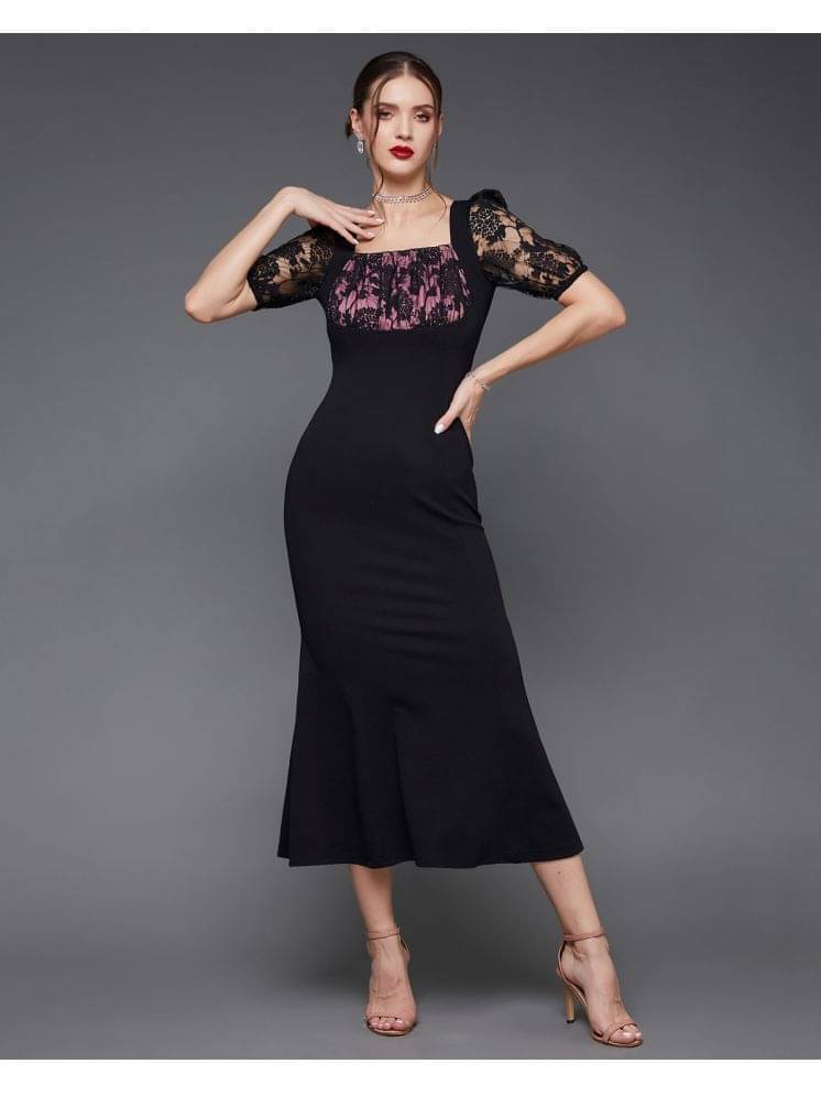     			Miss Chase Women Polyester Printed Bodycon Dress ( Black )