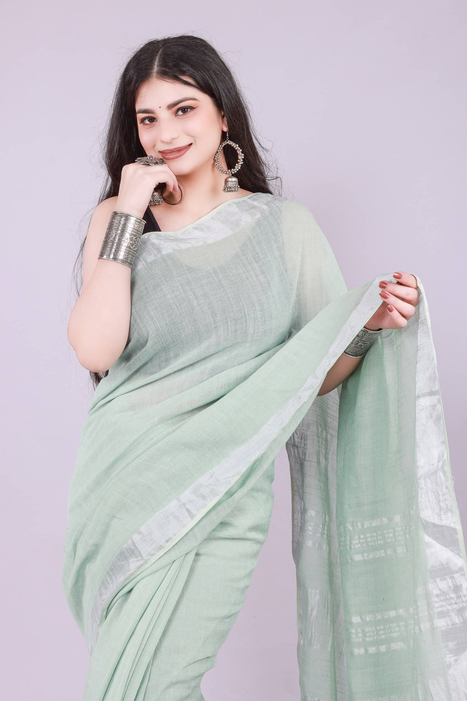 NOITAERCPR Cotton Printed Saree With Unstitched Blouse Piece ( Lime Green ) - Sarees | Buy online on ZillyBuy