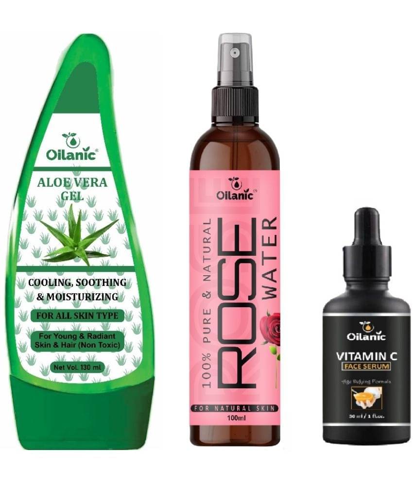 Pure Aloe vera Gel 130ml, Rose water for Hyrated Skin 100ml & Vitamin C Face Serum 30ml - Combo of 3 Items Pure Aloe vera Gel 130ml, Rose water for Hyrated Skin 100ml & Vitamin C Face Serum 30ml - Combo of 3 Items
