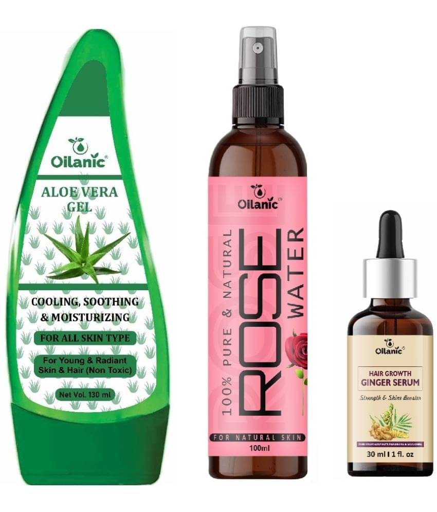 Pure Aloe vera Gel 130ml, Rose water for Hyrated Skin 100ml & Hair Growth Ginger Serum 30ml - Combo of 3 Items Pure Aloe vera Gel 130ml, Rose water for Hyrated Skin 100ml & Hair Growth Ginger Serum 30ml - Combo of 3 Items