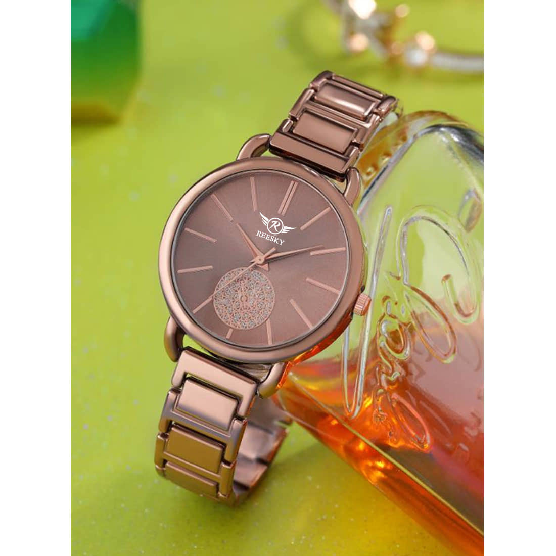 REESKY Brown Metal Analog Womens Watch