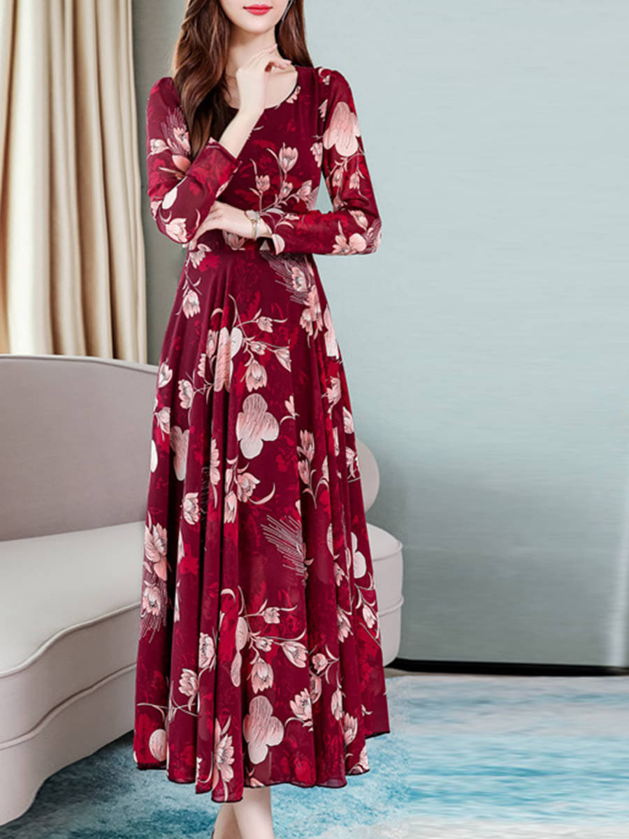     			Raabta Fashion Women Crepe Printed Fit & Flare Dress ( Maroon )