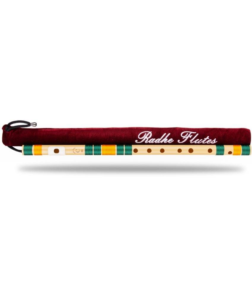     			Radhe Flutes Right Handed C Natural With Velvet Cover Tuned With Tanpura A=440Hz PVC Fiber Dark Green & Orange
