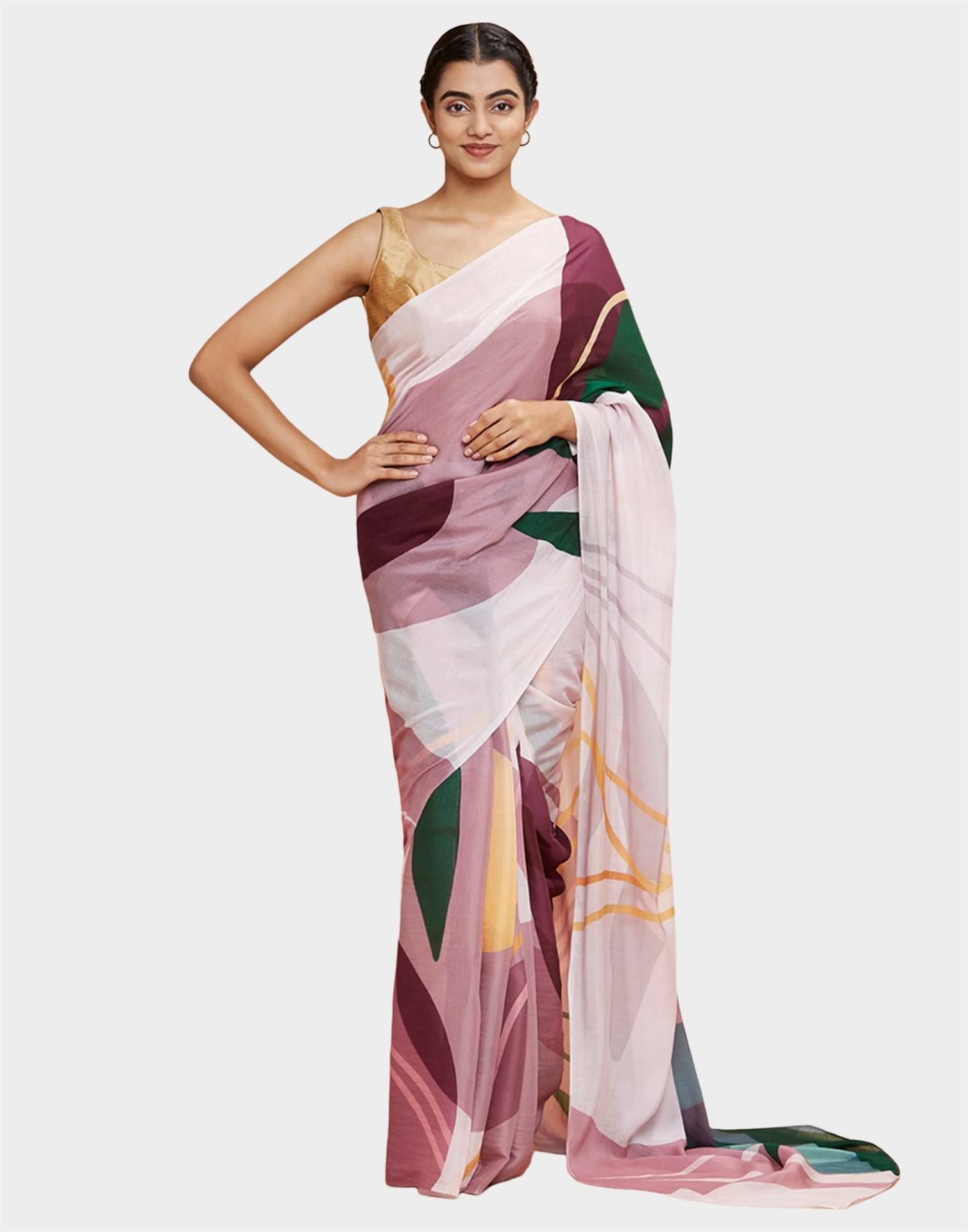 Samah Crepe Printed Saree With Unstitched Blouse Piece ( Multicolor1 ) Samah Crepe Printed Saree With Unstitched Blouse Piece ( Multicolor1 )