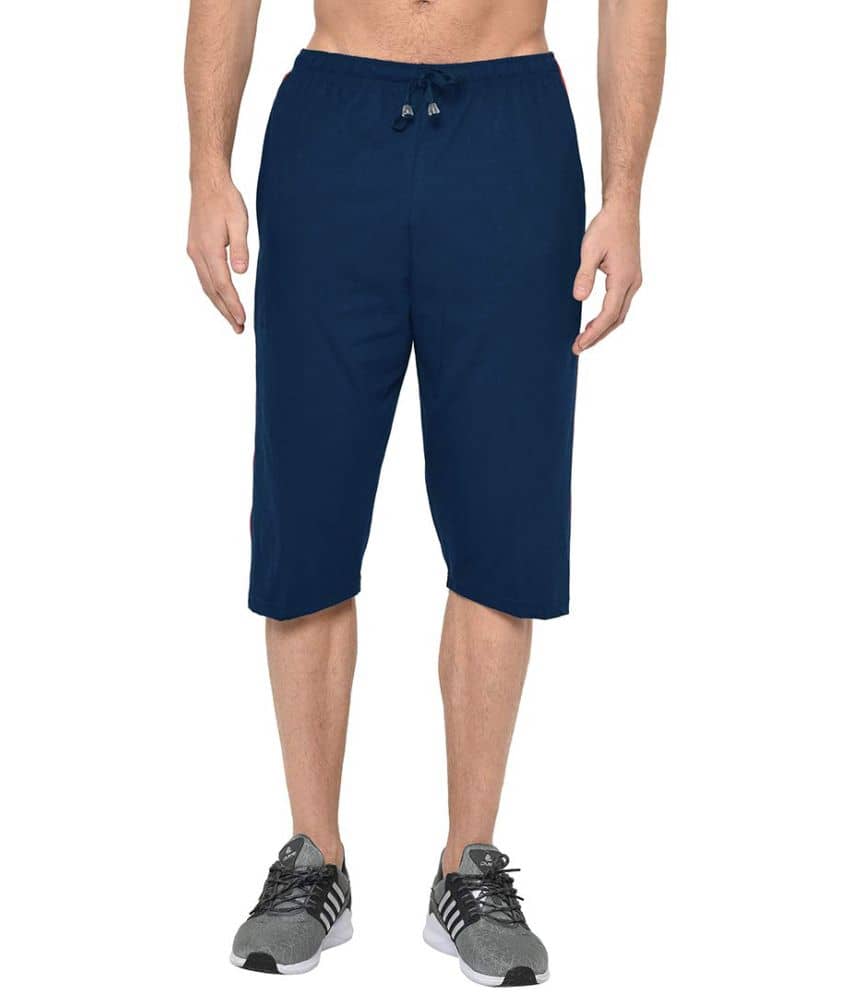 Stylcozy Navy Blue Cotton Blend Men's Three-Fourths ( Pack of 1 ) - Shorts | Buy online on ZillyBuy