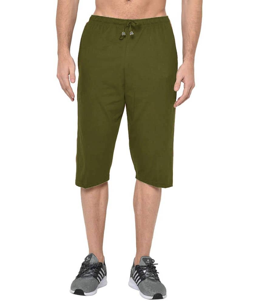 Stylcozy Olive Cotton Blend Men's Three-Fourths ( Pack of 1 ) - Shorts | Buy online on ZillyBuy