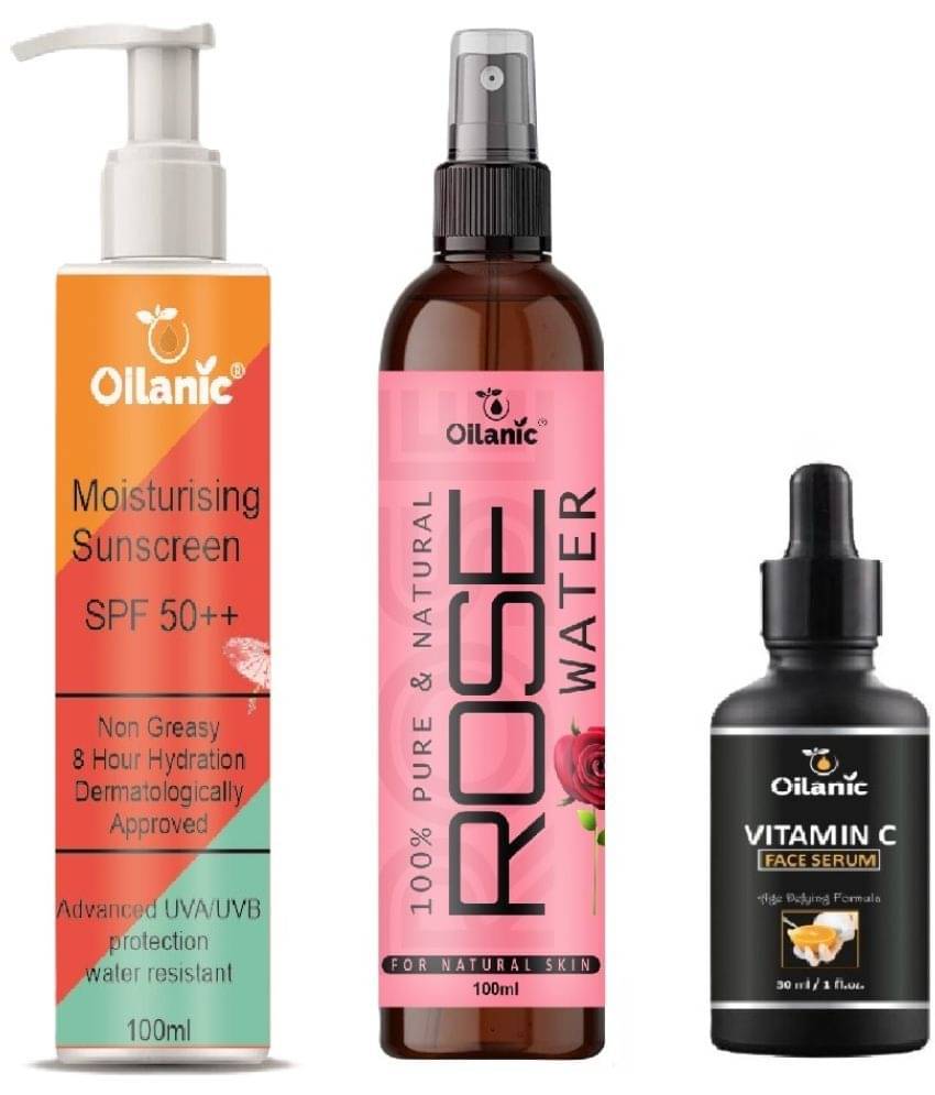     			Sunscreen with SPF 50++ Lightweight 100ml, Rose water for Hyrated Skin 100ml & Vitamin C Face Serum 30ml - Combo of 3 Items