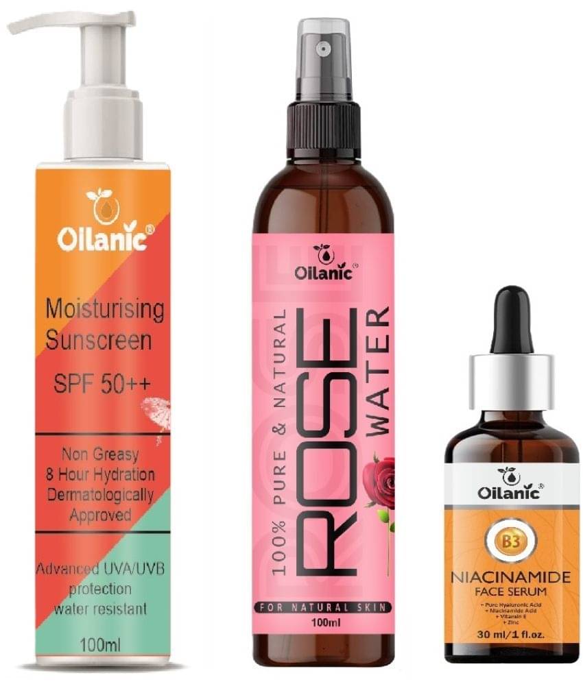 Sunscreen with SPF 50++ Lightweight 100ml, Rose water for Hyrated Skin 100ml & Niacinamide Face Serum 30ml - Combo of 3 Items Sunscreen with SPF 50++ Lightweight 100ml, Rose water for Hyrated Skin 100ml & Niacinamide Face Serum 30ml - Combo of 3 Items