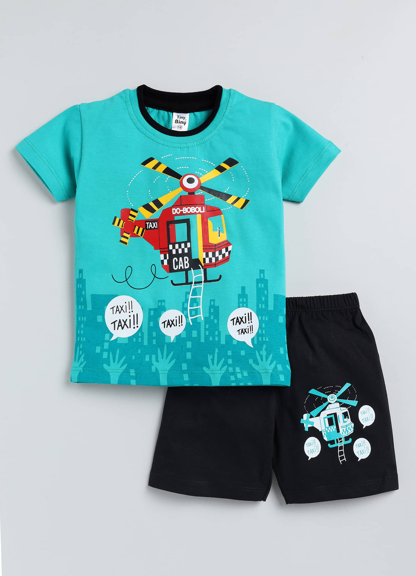     			TINY BINY Pack of 1 Boys Cotton T-Shirt & Shorts Set ( Blue )