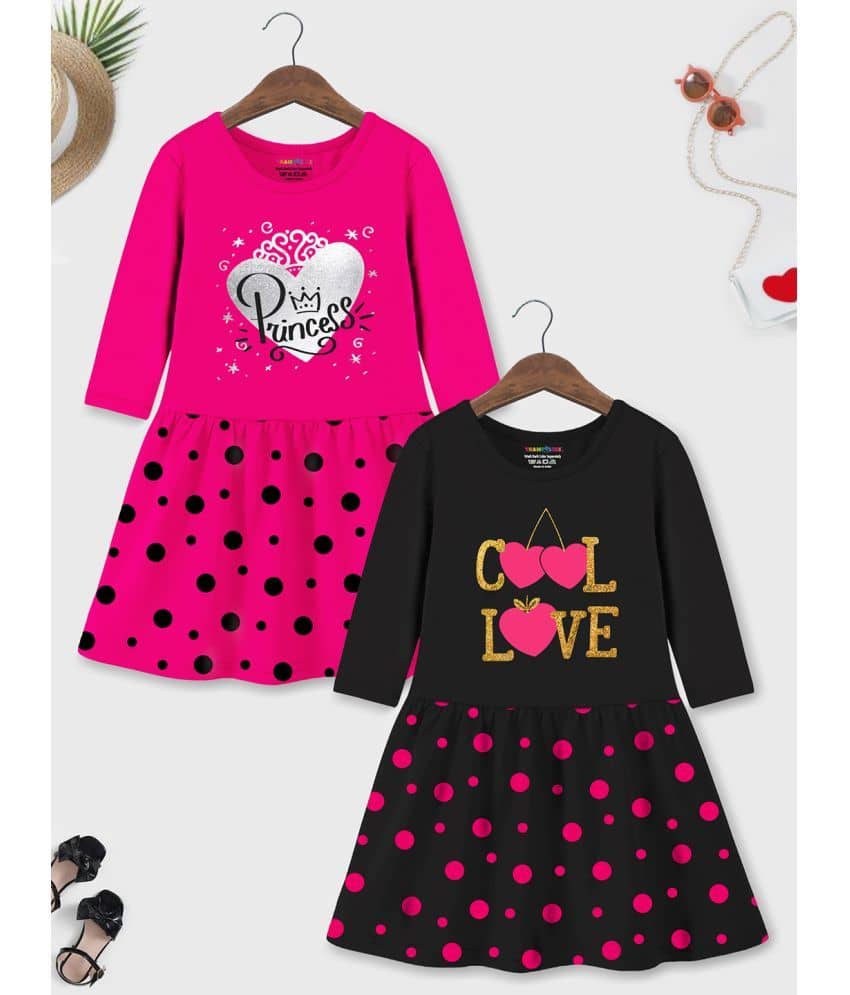 Trampoline Cotton T-shirt Dress For Girls ( Pack of 2 , Red & Yellow )