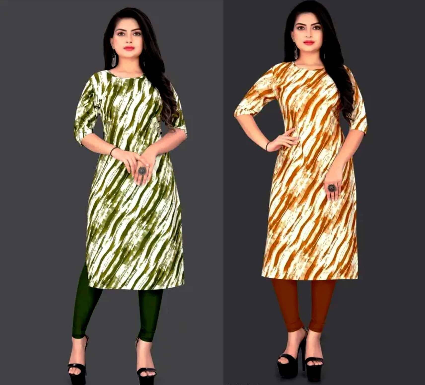 VACHHARAJ GROUP Crepe Printed A-line Women's Kurti - Green,Yellow ( Pack of 2 ) VACHHARAJ GROUP Crepe Printed A-line Women's Kurti - Green,Yellow ( Pack of 2 )