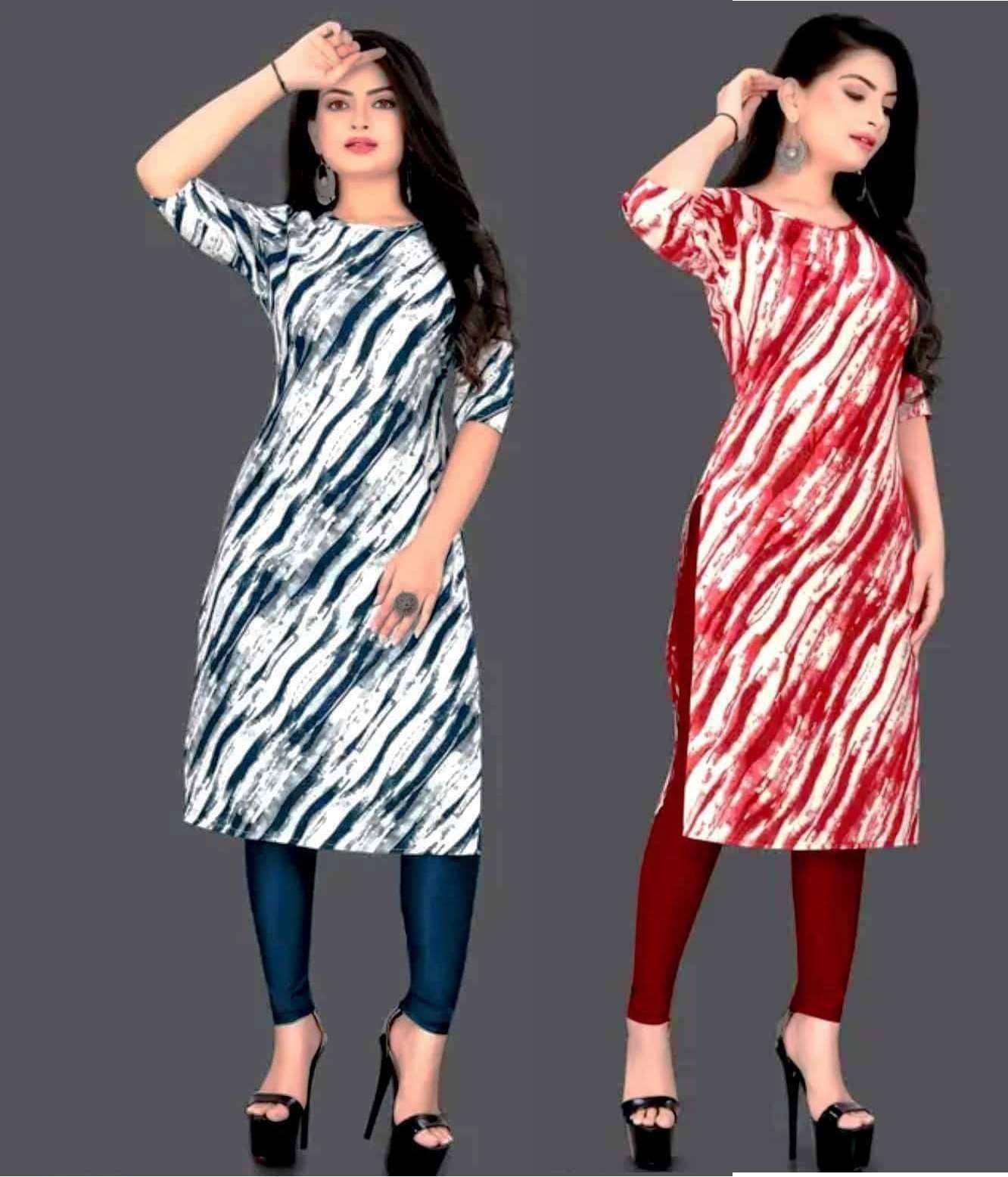 VACHHARAJ GROUP Crepe Printed A-line Women's Kurti - Blue,Red ( Pack of 2 ) VACHHARAJ GROUP Crepe Printed A-line Women's Kurti - Blue,Red ( Pack of 2 )