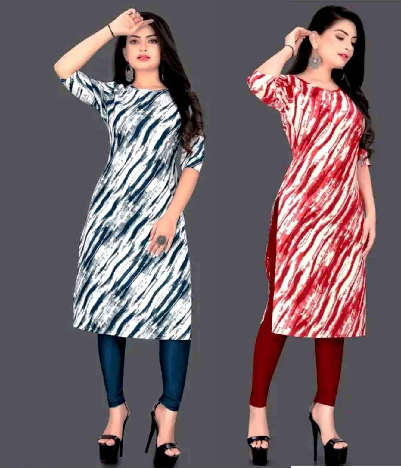 VACHHARAJ GROUP Crepe Printed A-line Women's Kurti - Blue,Red ( Pack of 2 ) - Kurtis, Tunics | Buy online on ZillyBuy