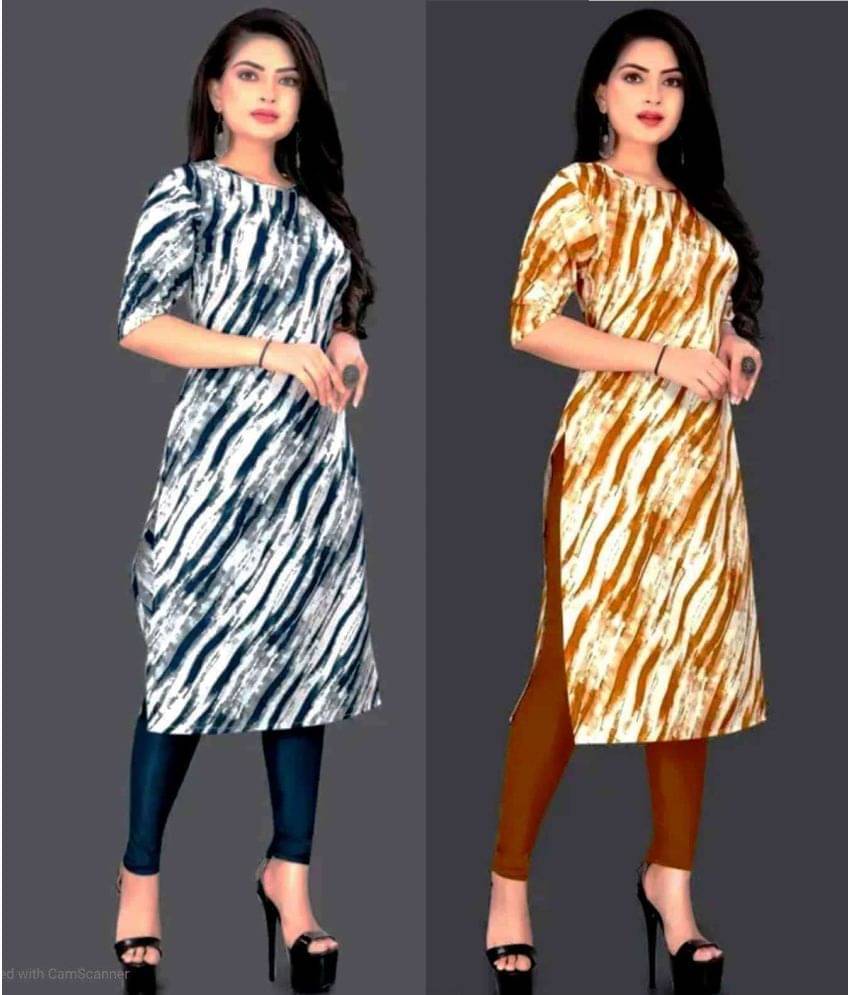 VACHHARAJ GROUP Crepe Printed A-line Women's Kurti - Blue,Yellow ( Pack of 2 ) VACHHARAJ GROUP Crepe Printed A-line Women's Kurti - Blue,Yellow ( Pack of 2 )