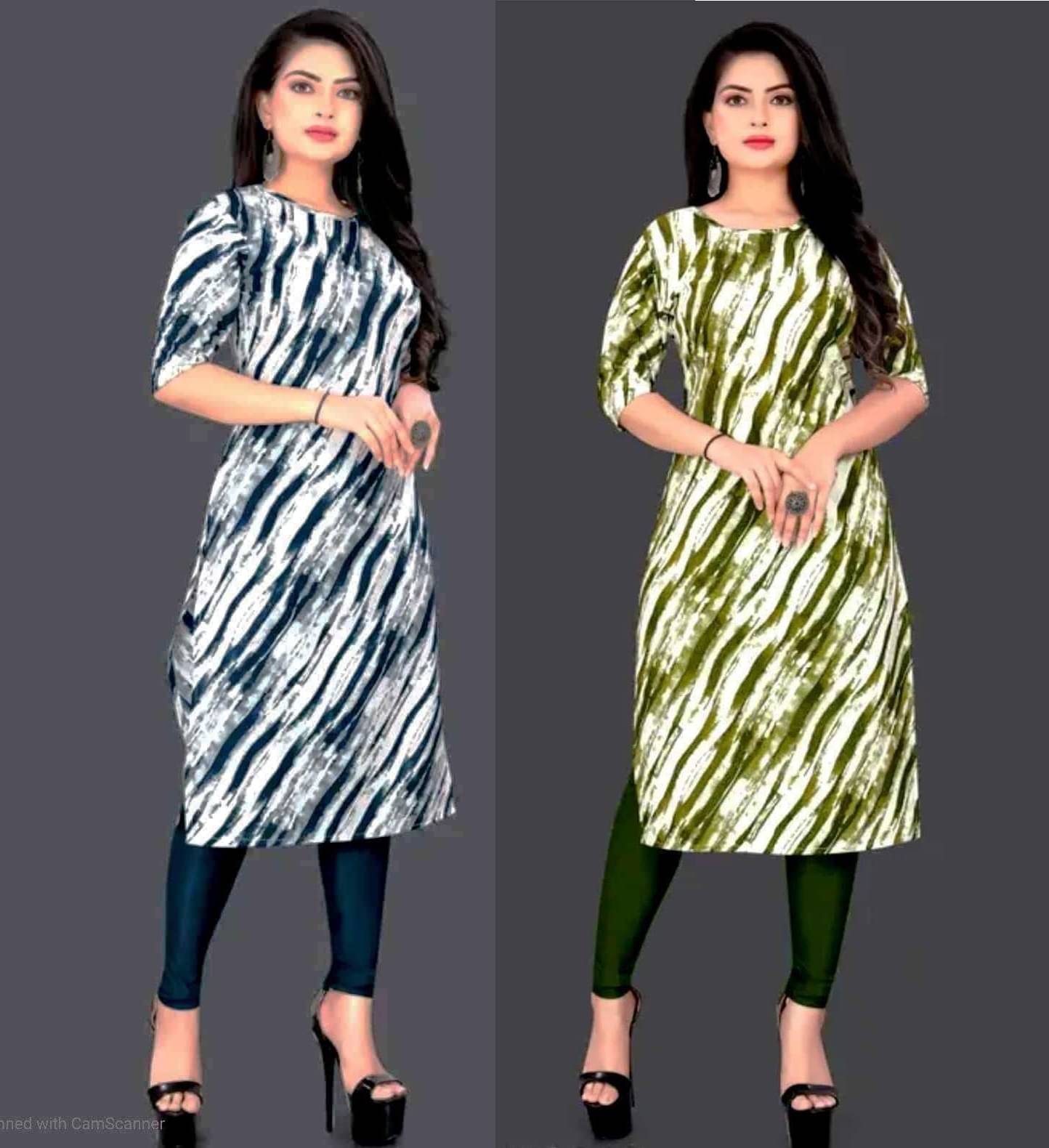     			VACHHARAJ GROUP Crepe Printed A-line Women's Kurti - Blue,Green ( Pack of 2 )