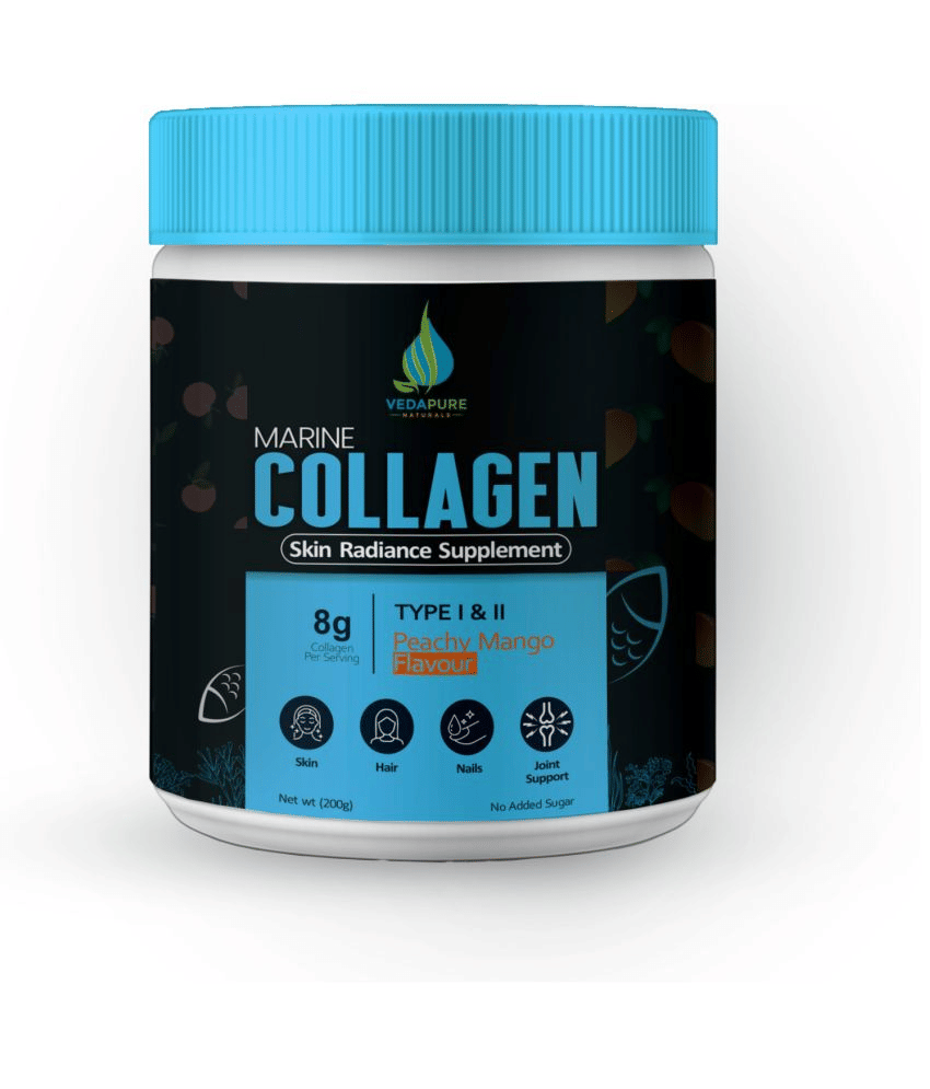 VEDAPURE Naturals Marine Collagen Skin Radiance Supplement |Peachy Mango, 210g |Hydrolyzed Collagen Powder with Amino Acids, Biotin, Vitamin C & E | Healthy Skin, Joints, Hairs & Nails (PACK OF 1) VEDAPURE Naturals Marine Collagen Skin Radiance Supplement |Peachy Mango, 210g |Hydrolyzed Collagen Powder with Amino Acids, Biotin, Vitamin C & E | Healthy Skin, Joints, Hairs & Nails (PACK OF 1)