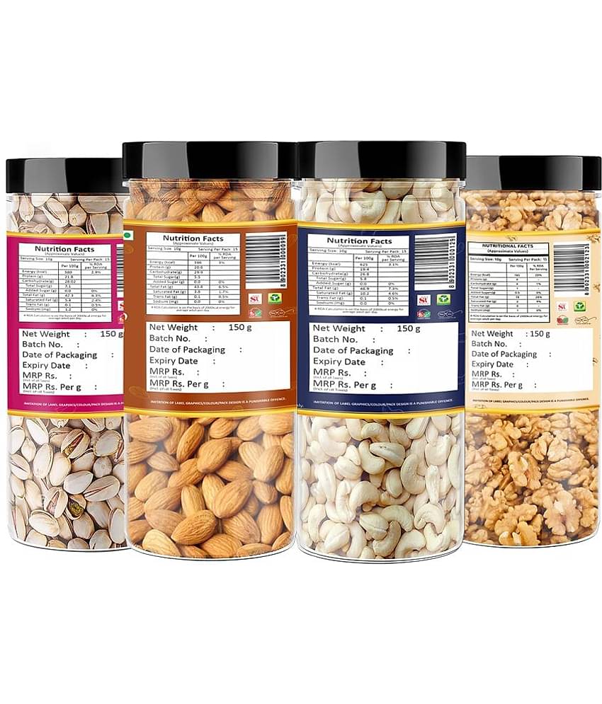 YUM YUM Dry Fruits Combo -Almonds, Cashews, Pistachios, Walnuts (4 x 250g) 1Kg