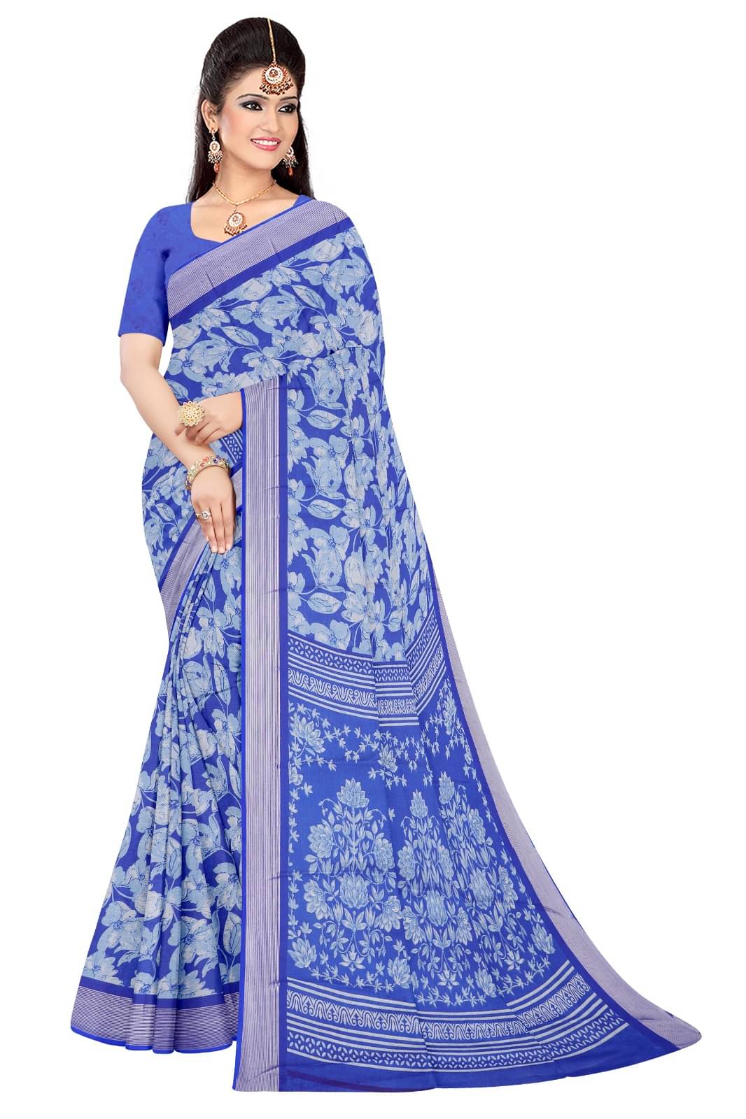 mahalaxmi fab Bangalore Silk Printed Saree With Unstitched Blouse Piece ( Blue ) mahalaxmi fab Bangalore Silk Printed Saree With Unstitched Blouse Piece ( Blue )