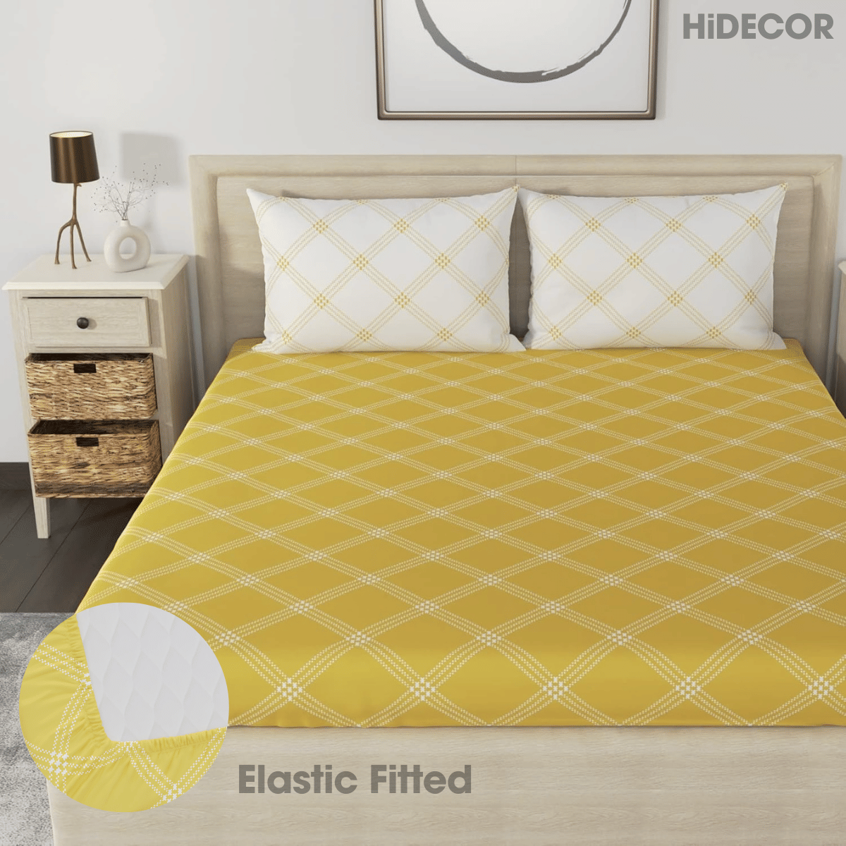 HIDECOR Microfibre Big Checks Fitted Fitted bedsheet with 2 Pillow Covers ( King Size ) - Gold HIDECOR Microfibre Big Checks Fitted Fitted bedsheet with 2 Pillow Covers ( King Size ) - Gold