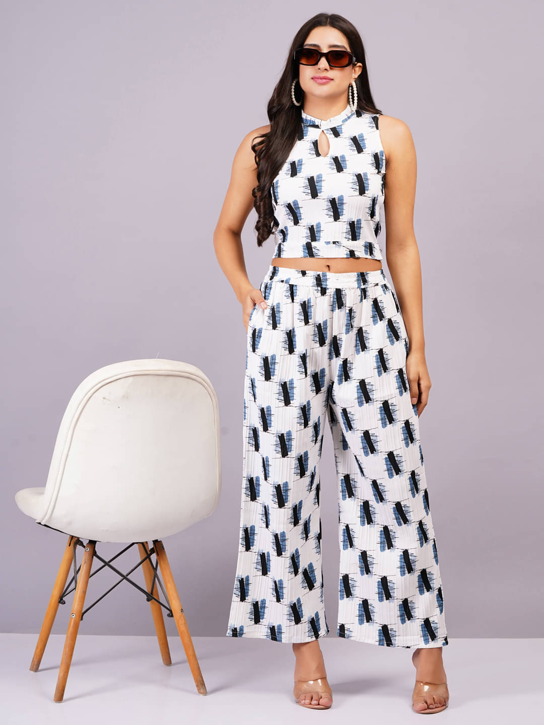     			HIGHLIGHT FASHION EXPORT Women Printed Top With Palazzos Co-Ord Set ( Blue )