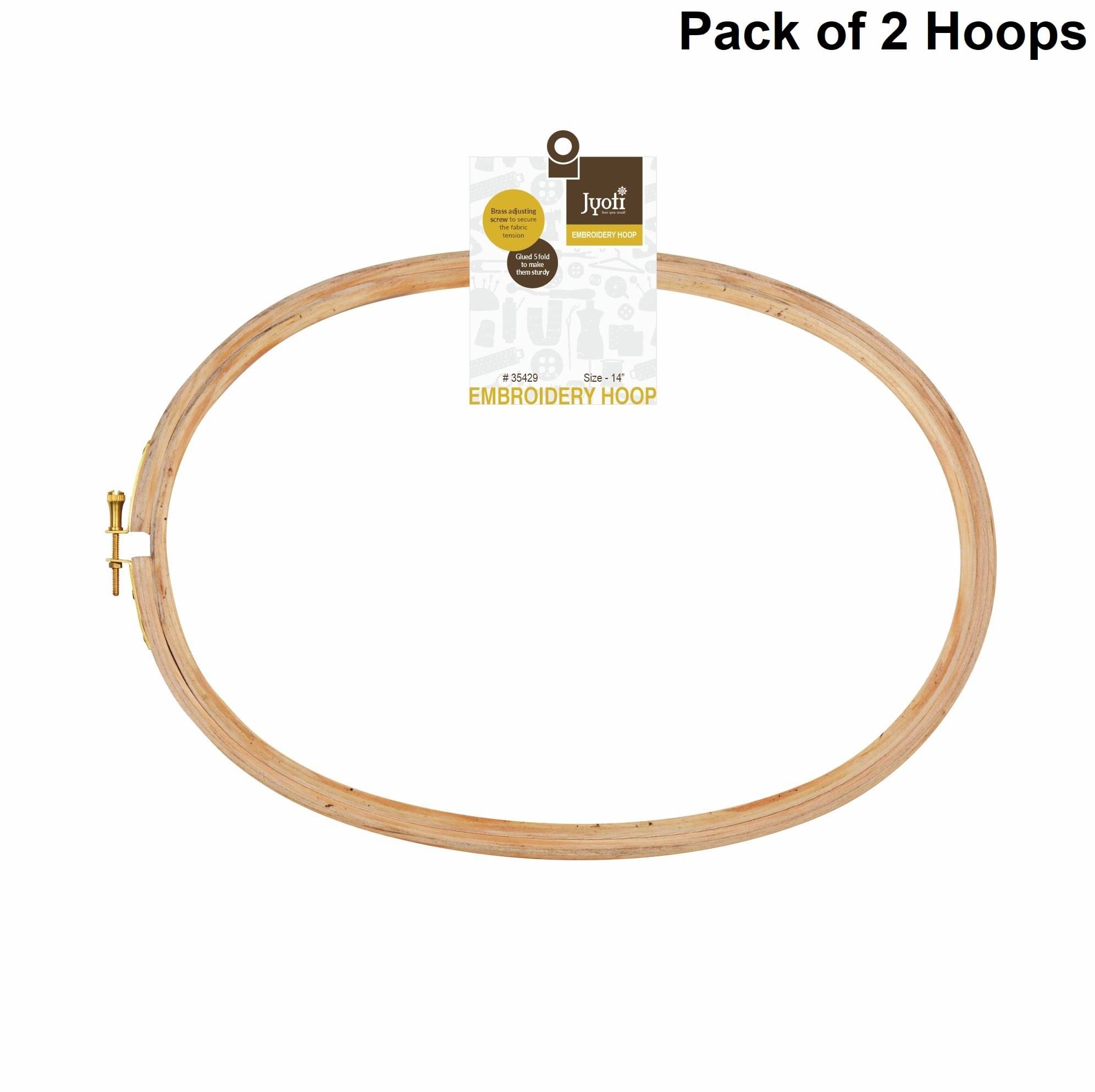     			Jyoti Embroidery Hoop, Wooden Oval Adjustable, (2 Pieces of 14 Inches with Brass Fitting), Easily Loosen/Tighten, Cross Stitch Hoop Ring for Sewing, Needlework, Craft Projects & Ornaments - Pack of 2