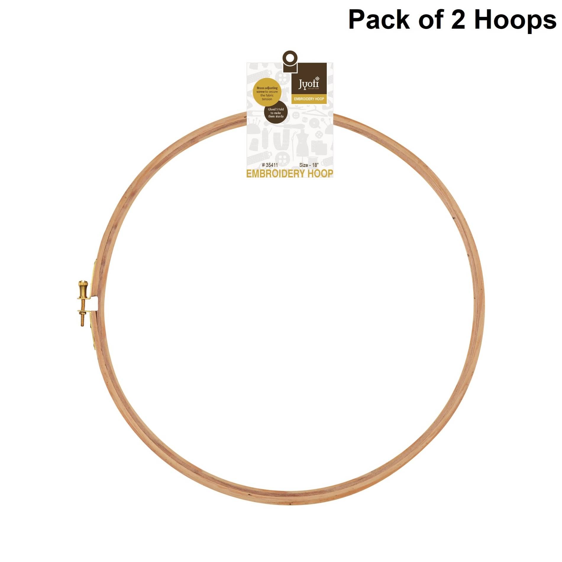     			Jyoti Embroidery Hoop, Wooden Round Adjustable, (2 Pieces of 18 Inches with Brass Fitting), Easily Loosen/Tighten, Cross Stitch Hoop Ring for Sewing, Needlework, Craft Projects & Ornaments - Pack of 2