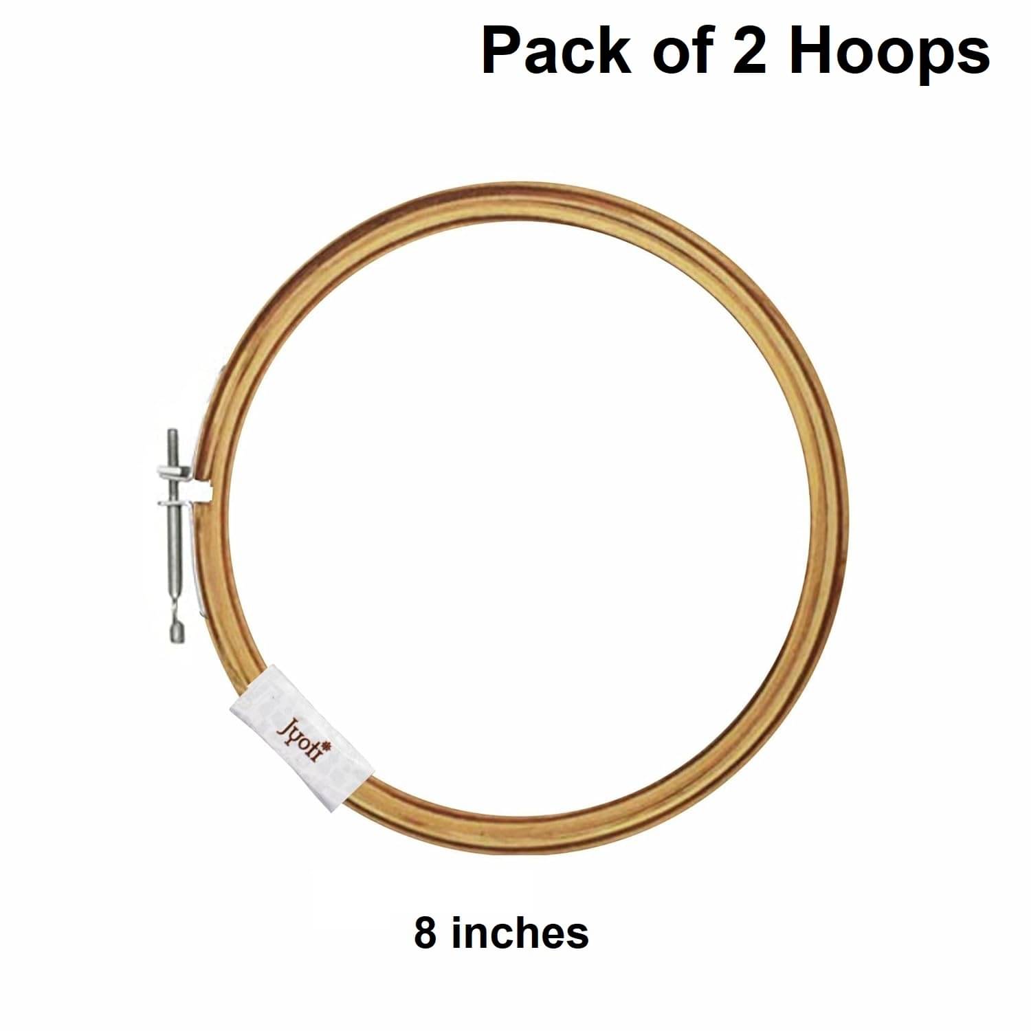     			Jyoti Embroidery Hoop, Wooden Round Adjustable, (2 Pieces of 8 Inches with Steel Fitting), Easily Loosen/Tighten, Cross Stitch Hoop Ring for Sewing, Needlework, Craft Projects & Ornaments - Pack of 2