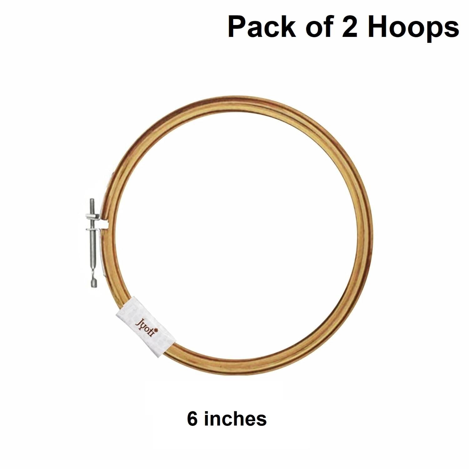     			Jyoti Embroidery Hoop, Wooden Round Adjustable, (2 Pieces of 6 Inches with Steel Fitting), Easily Loosen/Tighten, Cross Stitch Hoop Ring for Sewing, Needlework, Craft Projects & Ornaments - Pack of 2