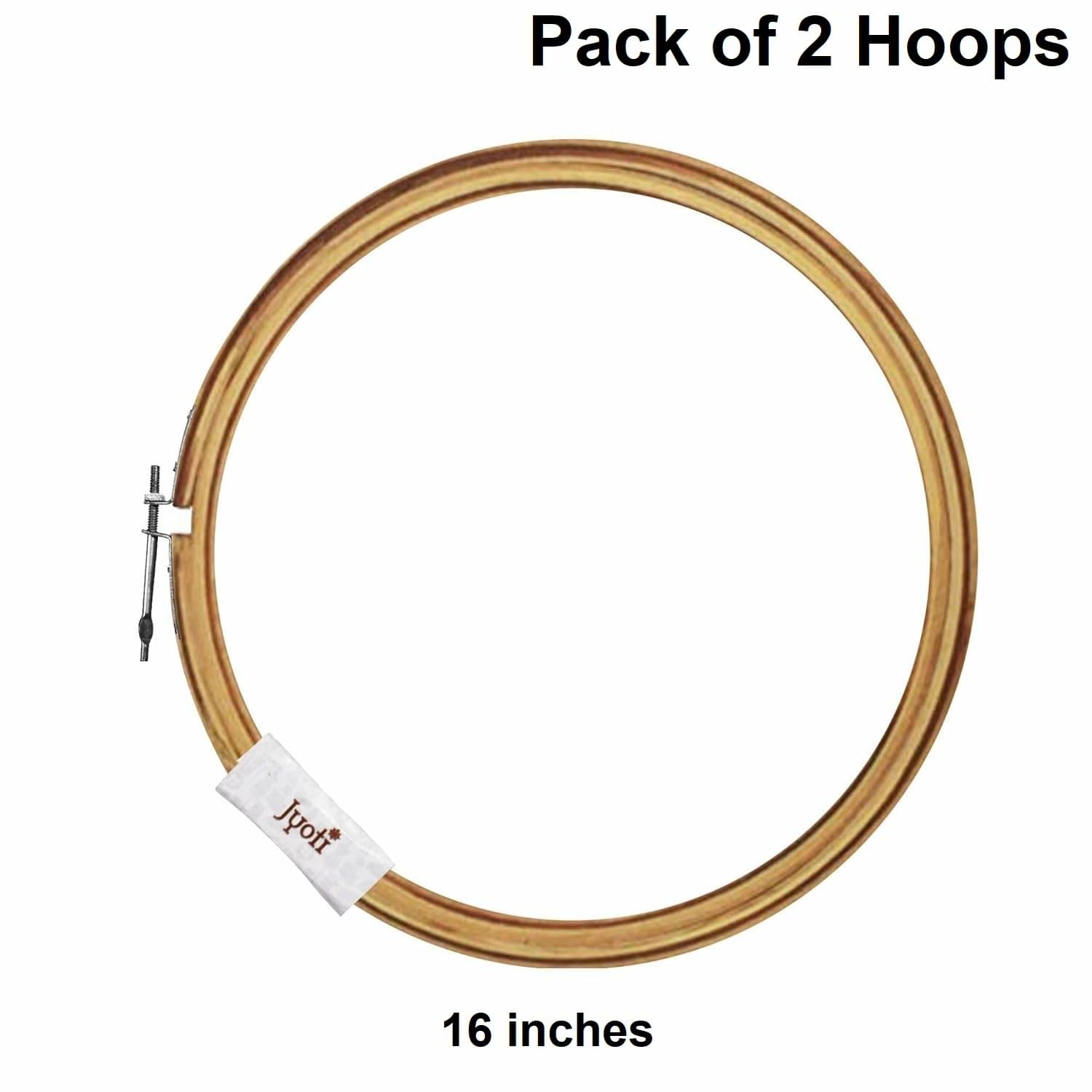     			Jyoti Embroidery Hoop, Wooden Round Adjustable, (2 Pieces of 16 Inches with Steel Fitting), Easily Loosen/Tighten, Cross Stitch Hoop Ring for Sewing, Needlework, Craft Projects & Ornaments - Pack of 2