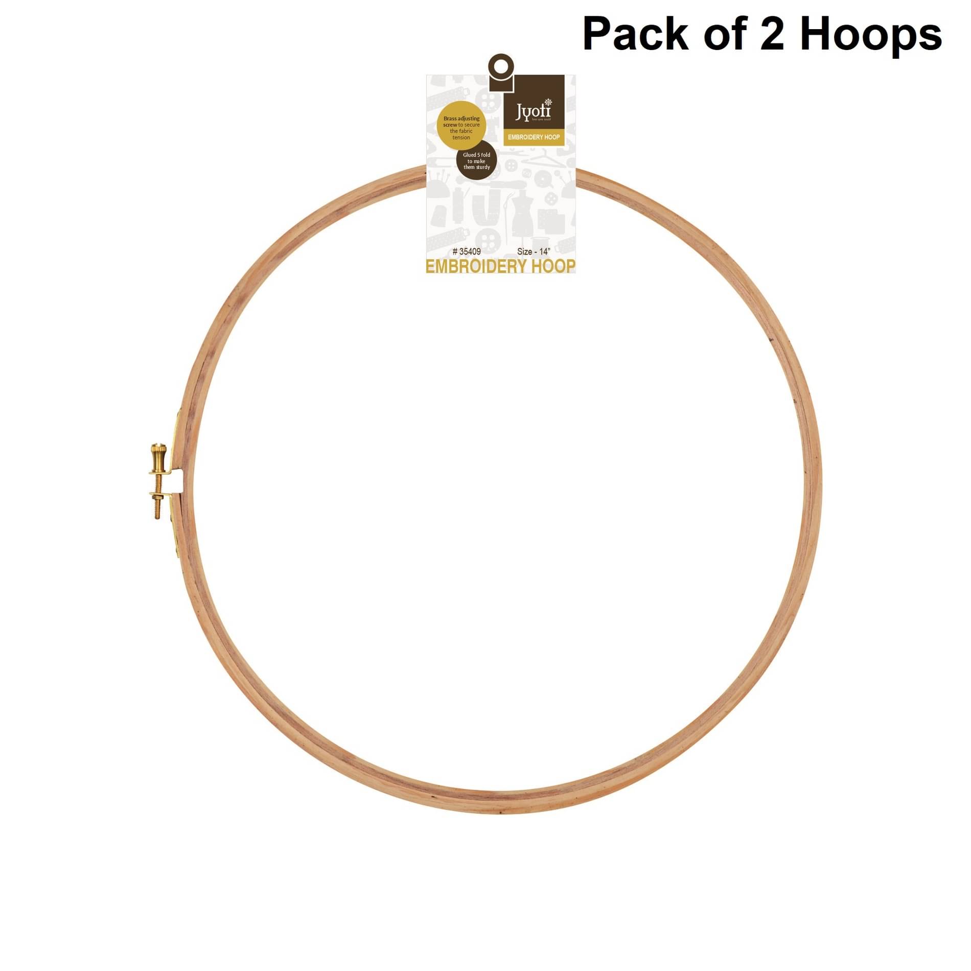     			Jyoti Embroidery Hoop, Wooden Round Adjustable, (2 Pieces of 14 Inches with Brass Fitting), Easily Loosen/Tighten, Cross Stitch Hoop Ring for Sewing, Needlework, Craft Projects & Ornaments - Pack of 2