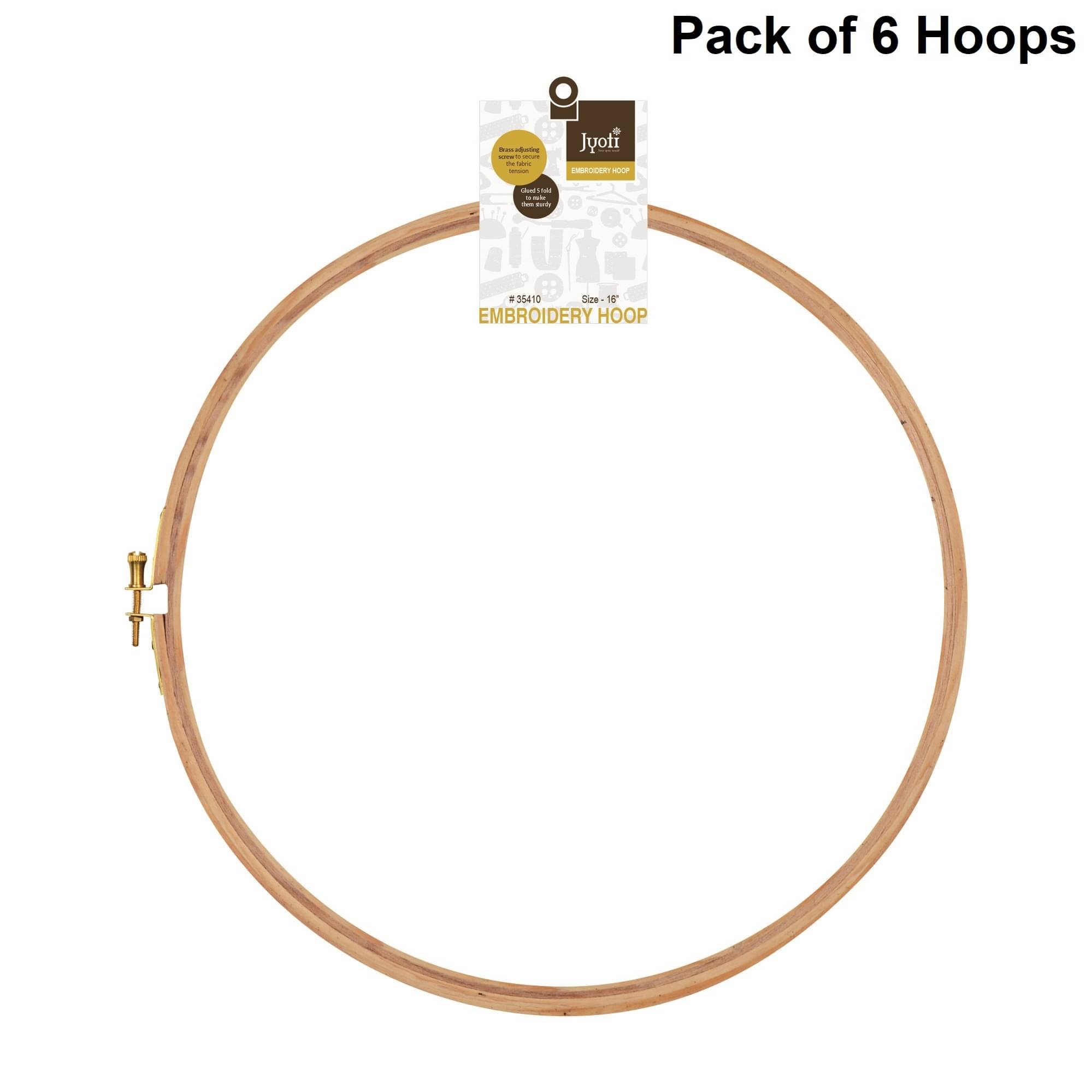     			Jyoti Embroidery Hoop, Wooden Round Adjustable, (6 Pieces of 16 Inches with Brass Fitting), Easily Loosen/Tighten, Cross Stitch Hoop Ring for Sewing, Needlework, Craft Projects & Ornaments - Pack of 6