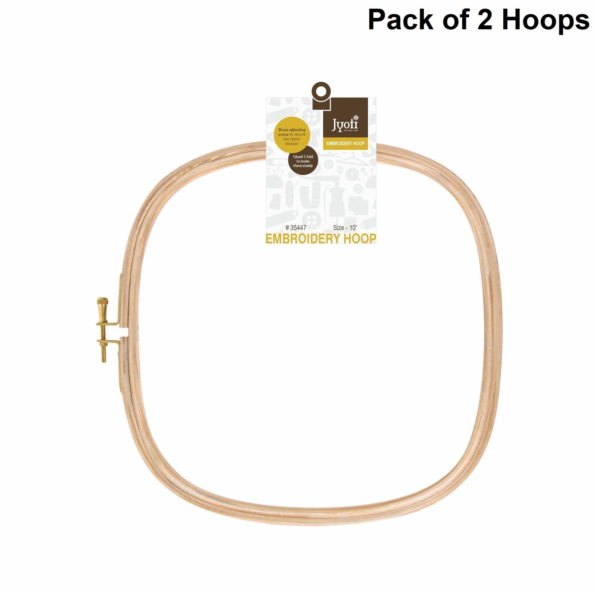     			Jyoti Embroidery Hoop, Wooden Square Adjustable, (2 Pieces of 10 in with Brass Fitting), Easily Loosen/Tighten, Cross Stitch Hoop Ring for Sewing, Needlework, Craft Projects & Ornaments - Pack of 2