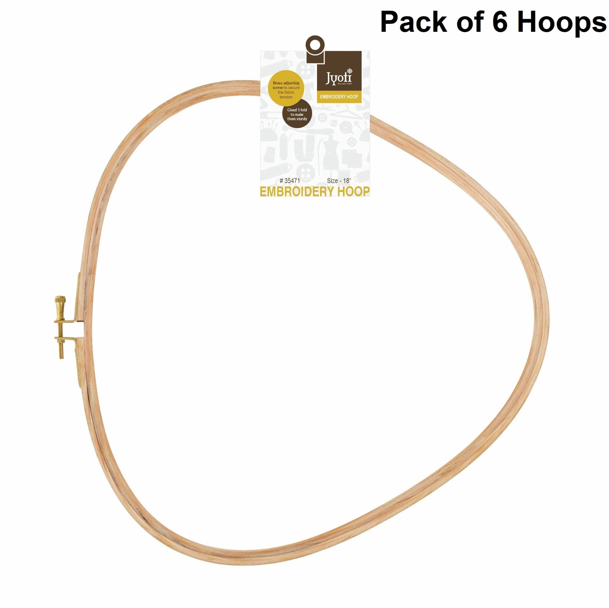     			Jyoti Embroidery Hoop, Wooden Triangle Adjustable, (6 Pieces of 18 in with Brass Fitting), Easily Loosen/Tighten, Cross Stitch Hoop Ring for Sewing, Needlework, Craft Projects & Ornaments - Pack of 6