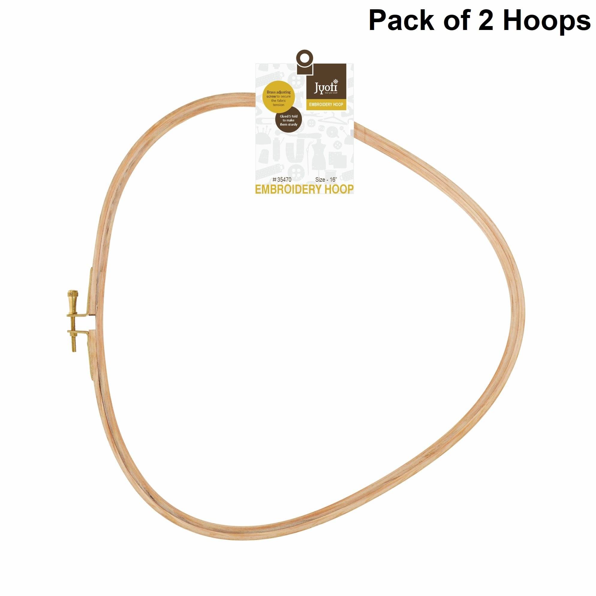     			Jyoti Embroidery Hoop, Wooden Triangle Adjustable, (2 Pieces of 16 in with Brass Fitting), Easily Loosen/Tighten, Cross Stitch Hoop Ring for Sewing, Needlework, Craft Projects & Ornaments - Pack of 2