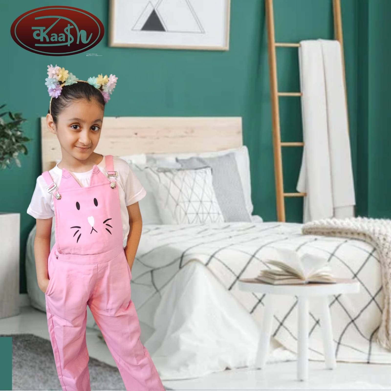     			Kaash Girls Cotton Blend Dungarees ( Pack of 1 , Pink )