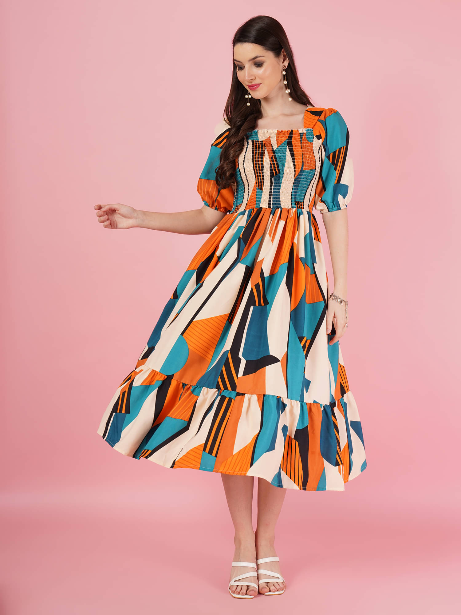     			OTABU Women Polyester Solid Fit & Flare Dress ( Mustard )